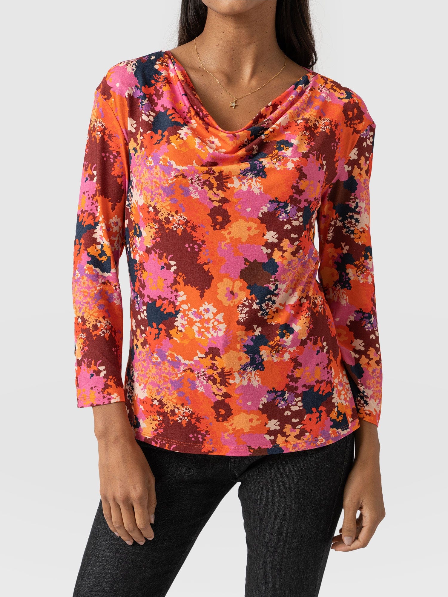 Cowl Neck Tee Long Sleeve - Sea Floral
